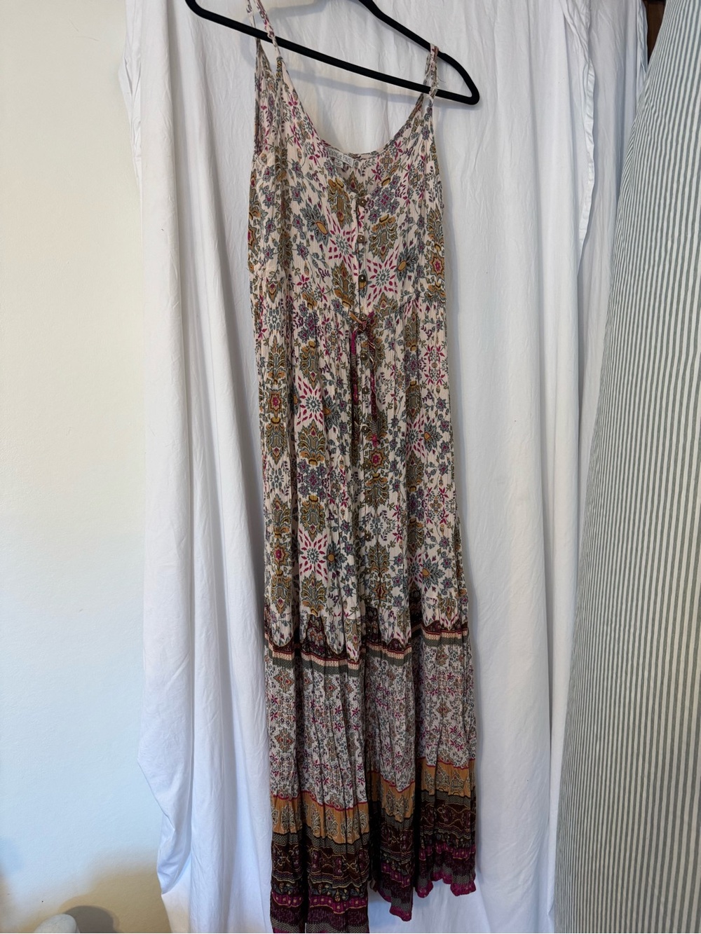 Patrons of Peace Floral Sundress in Cream, Pink & Mustard Size Small. Boho Mad